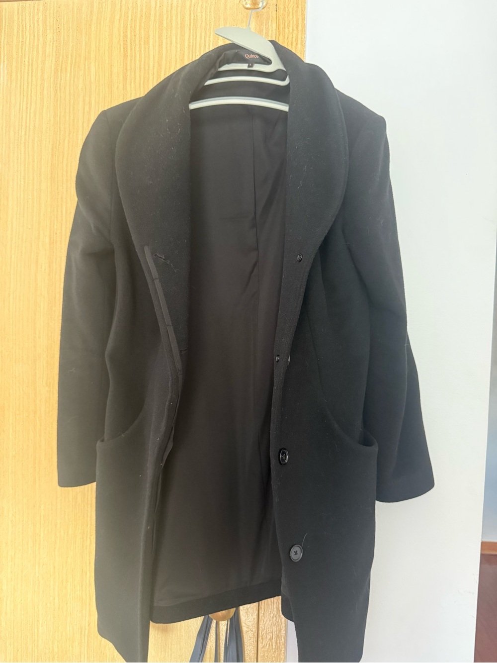 Quince Black Men's Pea Coat with Shawl Collar